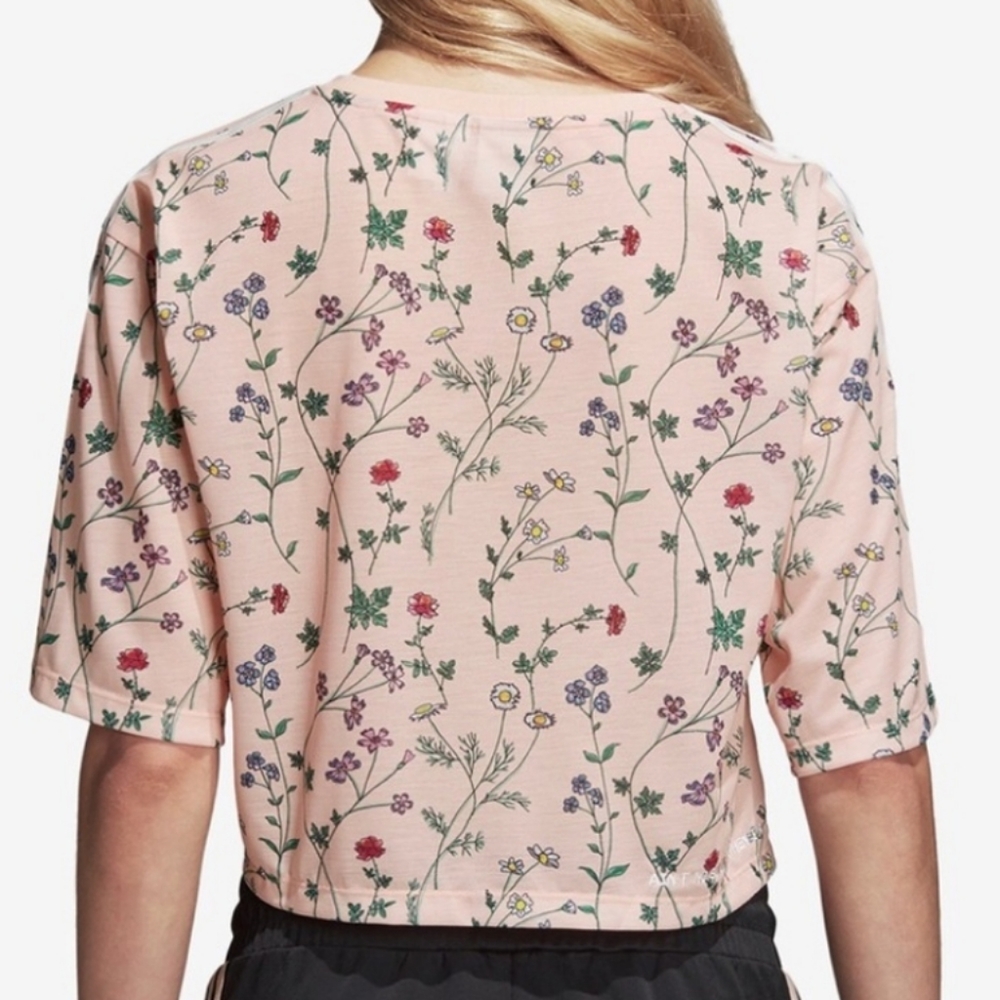 ADIDAS wildflower crop top XS peach multicolor floral short sleeve boxy t-shirt - Picture 10 of 15